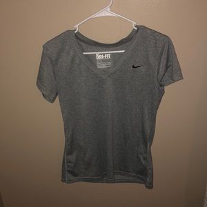 grey nike dri fit v neck running top